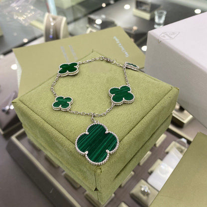 [Love Lucky]CLOVER 5 MOTIFS SIVLER MALACHITE BRACELET