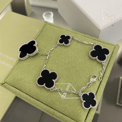 [Love Lucky]CLOVER 5 MOTIFS SIVLER ONYX BRACELET
