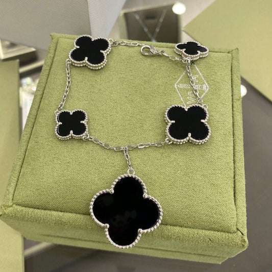 [Love Lucky]CLOVER 5 MOTIFS SIVLER ONYX BRACELET