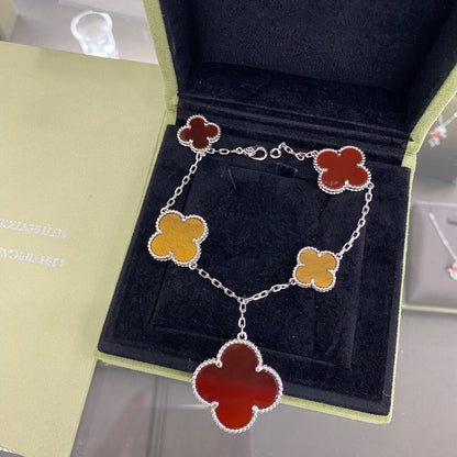 [Love Lucky]CLOVER 5 MOTIFS SIVLER CARNELIAN TIGER EYE BRACELET