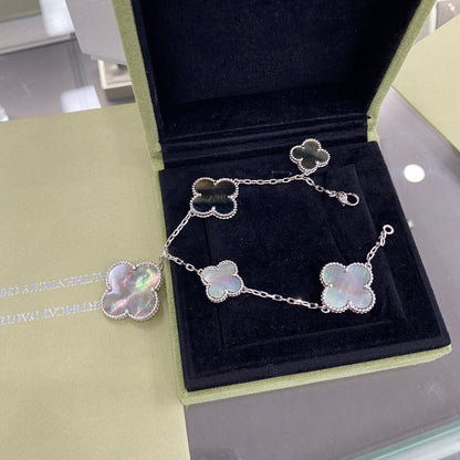 [Love Lucky]CLOVER 5 MOTIFS SIVLER DARK MOP BRACELET