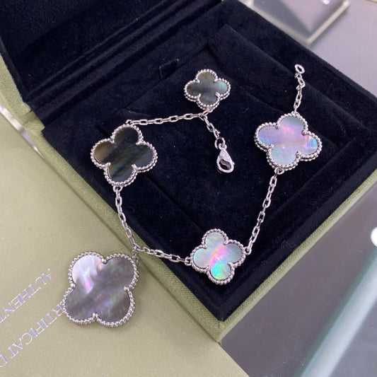 [Love Lucky]CLOVER 5 MOTIFS SIVLER DARK MOP BRACELET
