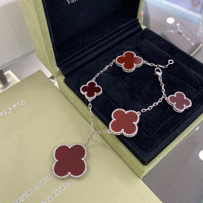 [Love Lucky]CLOVER 5 MOTIFS SIVLER CARNELIAN BRACELET