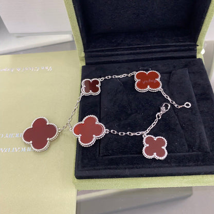 [Love Lucky]CLOVER 5 MOTIFS SIVLER CARNELIAN BRACELET
