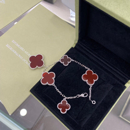 [Love Lucky]CLOVER 5 MOTIFS SIVLER CARNELIAN BRACELET