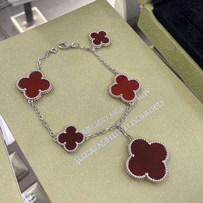 [Love Lucky]CLOVER 5 MOTIFS SIVLER CARNELIAN BRACELET