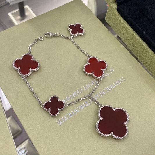 [Love Lucky]CLOVER 5 MOTIFS SIVLER CARNELIAN BRACELET
