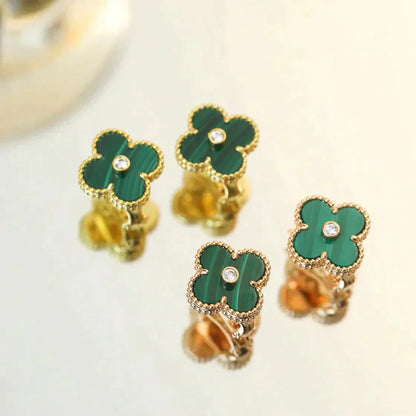 [Love Lucky]CLOVER MEDIUM 1 MOTIFS MALACHITE DIAMOND EARRINGS