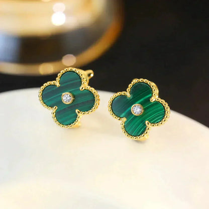 [Love Lucky]CLOVER MEDIUM 1 MOTIFS MALACHITE DIAMOND EARRINGS