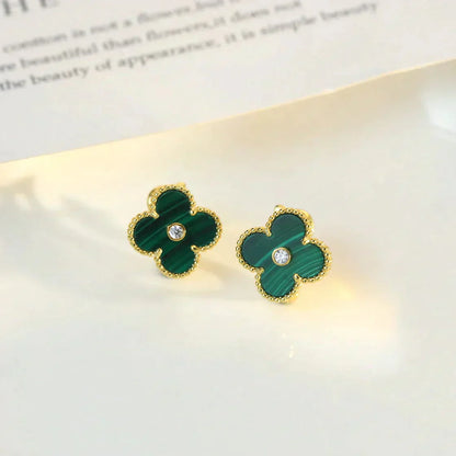 [Love Lucky]CLOVER MEDIUM 1 MOTIFS MALACHITE DIAMOND EARRINGS