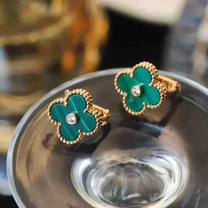 [Love Lucky]CLOVER MEDIUM 1 MOTIFS MALACHITE DIAMOND EARRINGS
