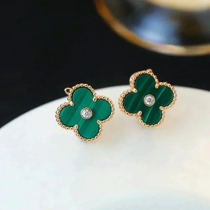 [Love Lucky]CLOVER MEDIUM 1 MOTIFS MALACHITE DIAMOND EARRINGS