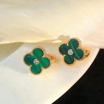 [Love Lucky]CLOVER MEDIUM 1 MOTIFS MALACHITE DIAMOND EARRINGS
