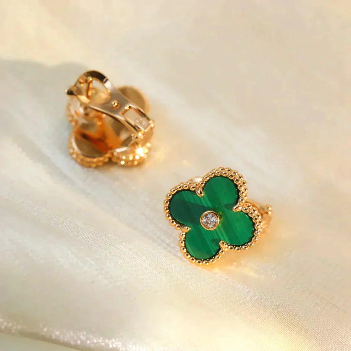 [Love Lucky]CLOVER MEDIUM 1 MOTIFS MALACHITE DIAMOND EARRINGS