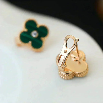 [Love Lucky]CLOVER MEDIUM 1 MOTIFS MALACHITE DIAMOND EARRINGS