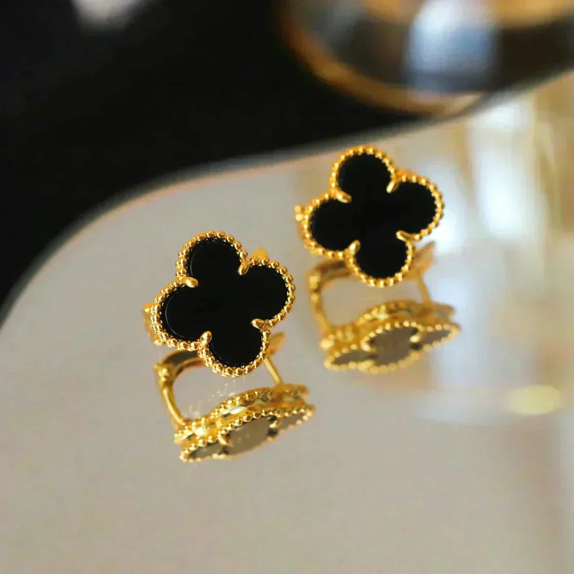 [Love Lucky]CLOVER MEDIUM 1 MOTIFS  ONYX STUD EARRINGS