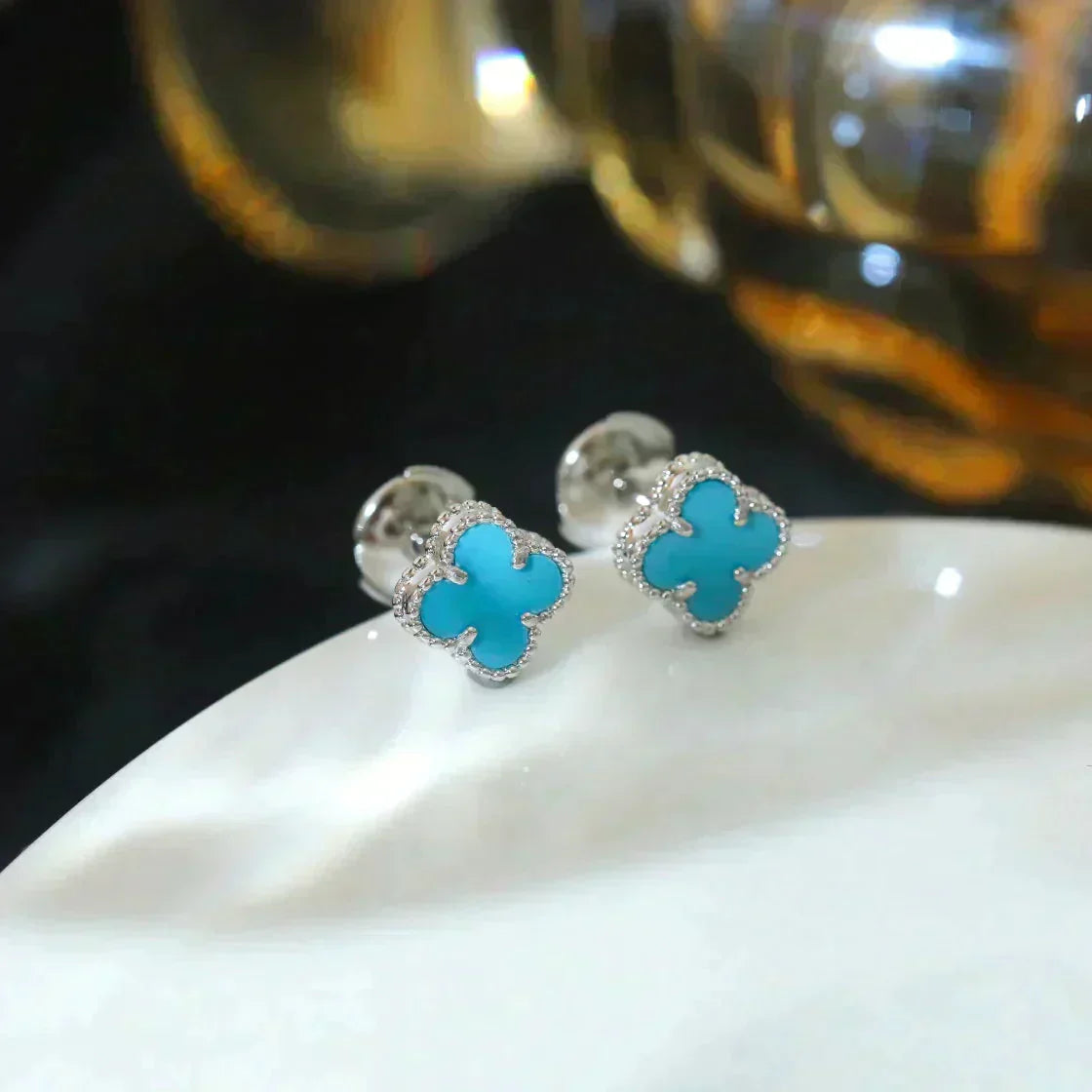 [Love Lucky]CLOVER MINI 9.5MM ONYX STUD EARRINGS SILVER