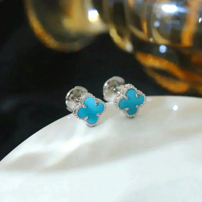 [Love Lucky]CLOVER MINI 9.5MM ONYX STUD EARRINGS SILVER