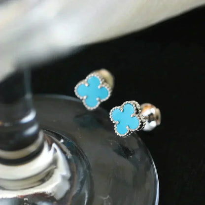 [Love Lucky]CLOVER MINI 9.5MM ONYX STUD EARRINGS SILVER