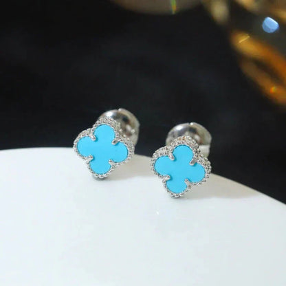 [Love Lucky]CLOVER MINI 9.5MM ONYX STUD EARRINGS SILVER