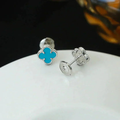 [Love Lucky]CLOVER MINI 9.5MM ONYX STUD EARRINGS SILVER