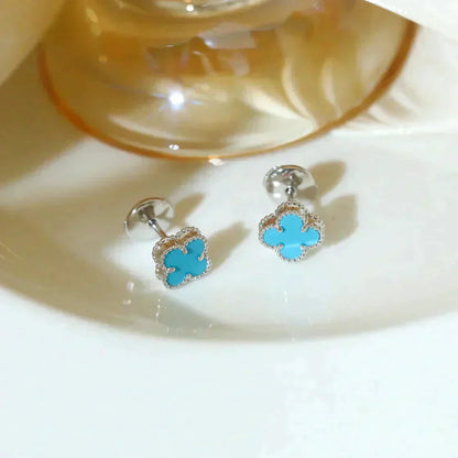 [Love Lucky]CLOVER MINI 9.5MM ONYX STUD EARRINGS SILVER