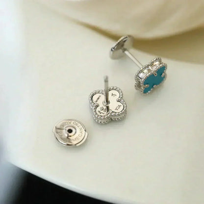 [Love Lucky]CLOVER MINI 9.5MM ONYX STUD EARRINGS SILVER
