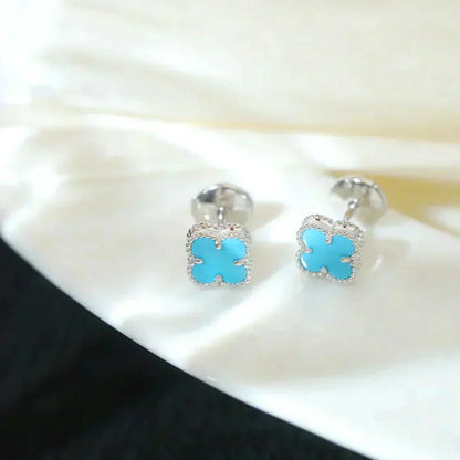 [Love Lucky]CLOVER MINI 9.5MM ONYX STUD EARRINGS SILVER