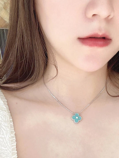 [Love Lucky]CLOVER 1 DIAMOND LIGHT BLUE SILVER NECKLACE