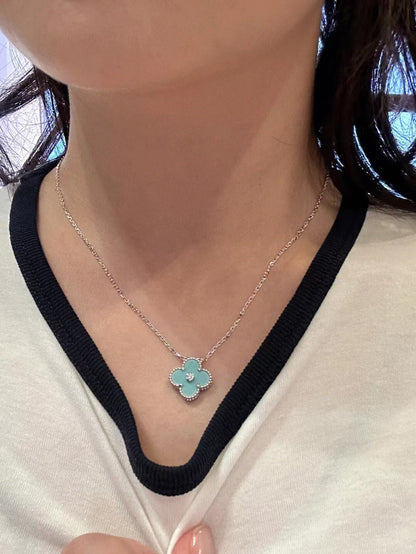 [Love Lucky]CLOVER 1 DIAMOND LIGHT BLUE SILVER NECKLACE