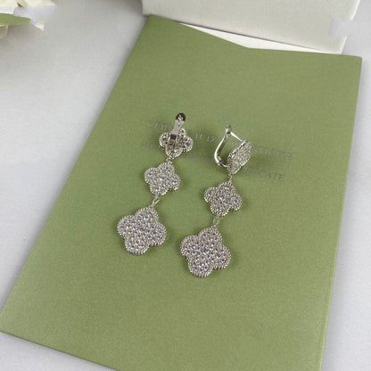 [Love Lucky]CLOVER 3 MOTIF DIAMOND SILVER DROP EARRINGS
