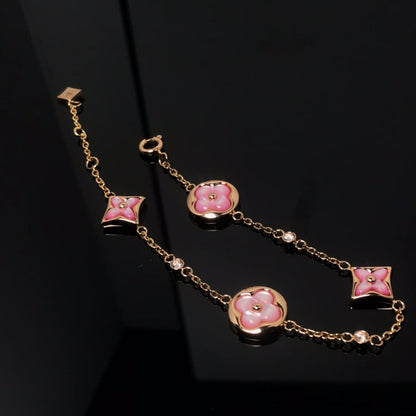 [Love Lucky]STAR AND SUN 4 MOTIF PINK MOP PINK GOLD BRACELET
