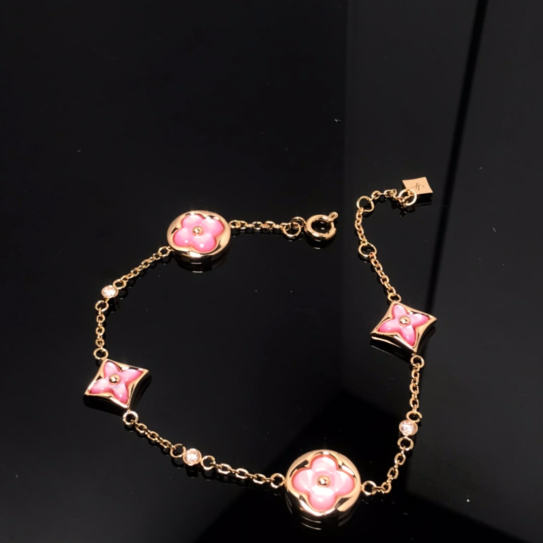 [Love Lucky]STAR AND SUN 4 MOTIF PINK MOP PINK GOLD BRACELET