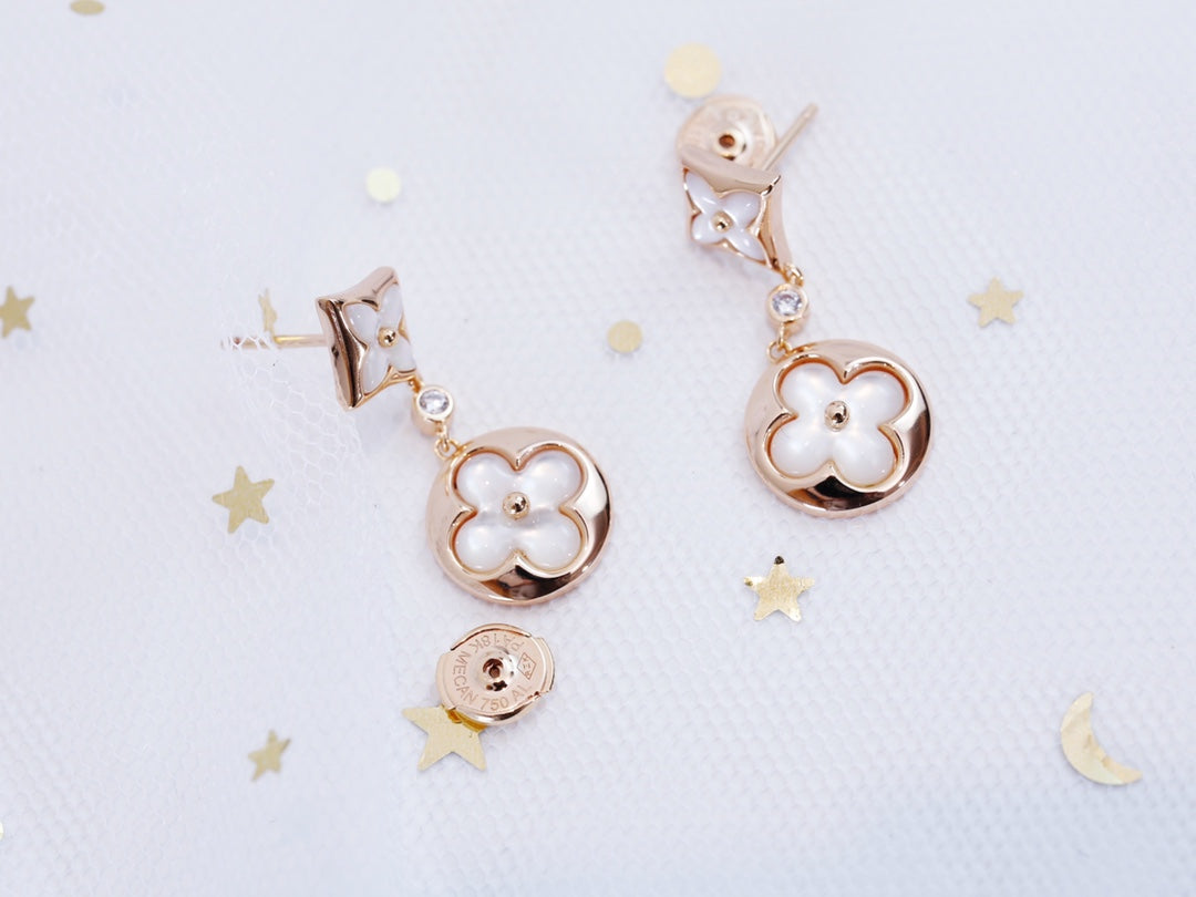 [Love Lucky]STAR AND SUN PINK GOLD MOP DROP EARRINGS
