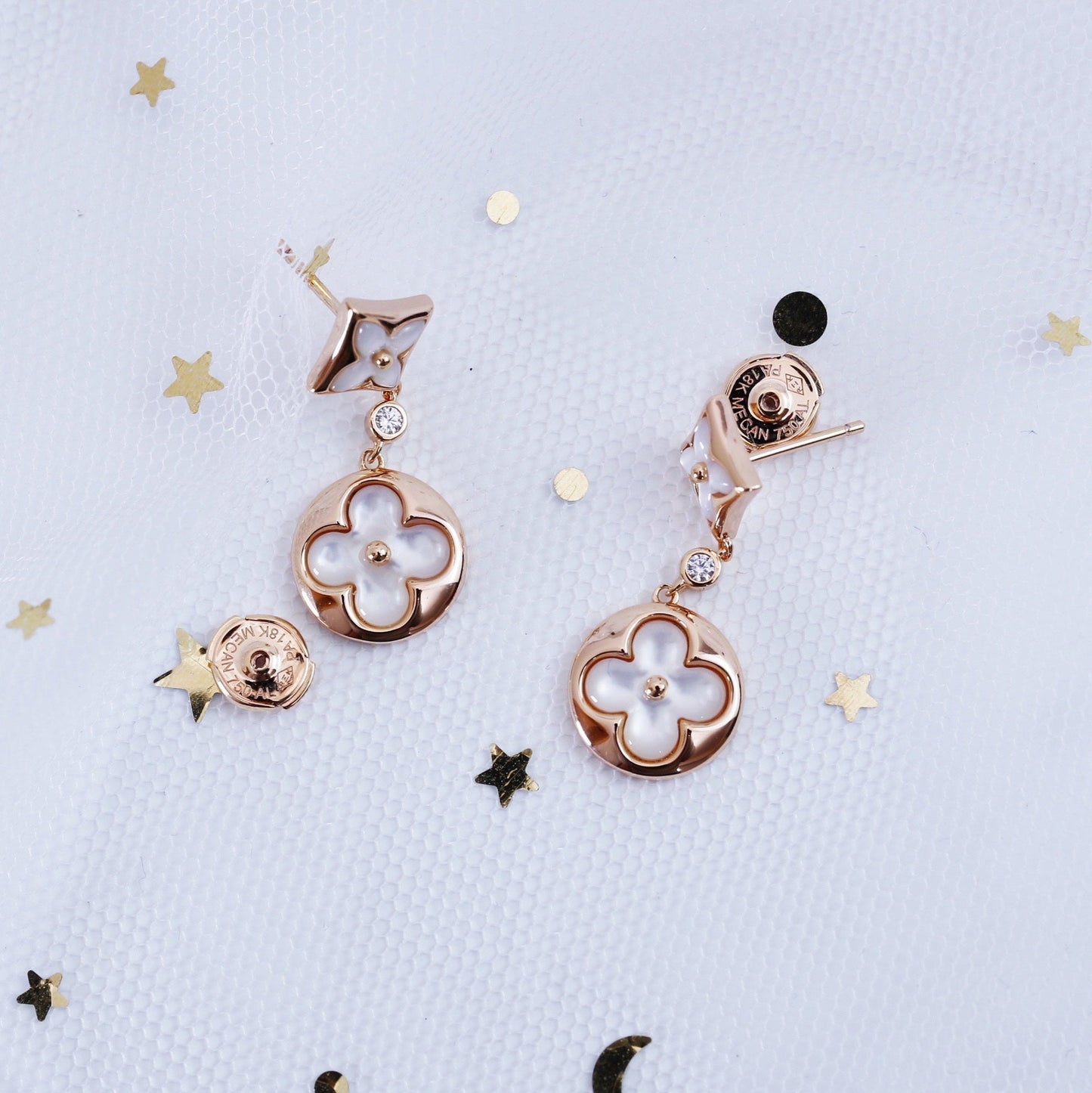 [Love Lucky]STAR AND SUN PINK GOLD MOP DROP EARRINGS