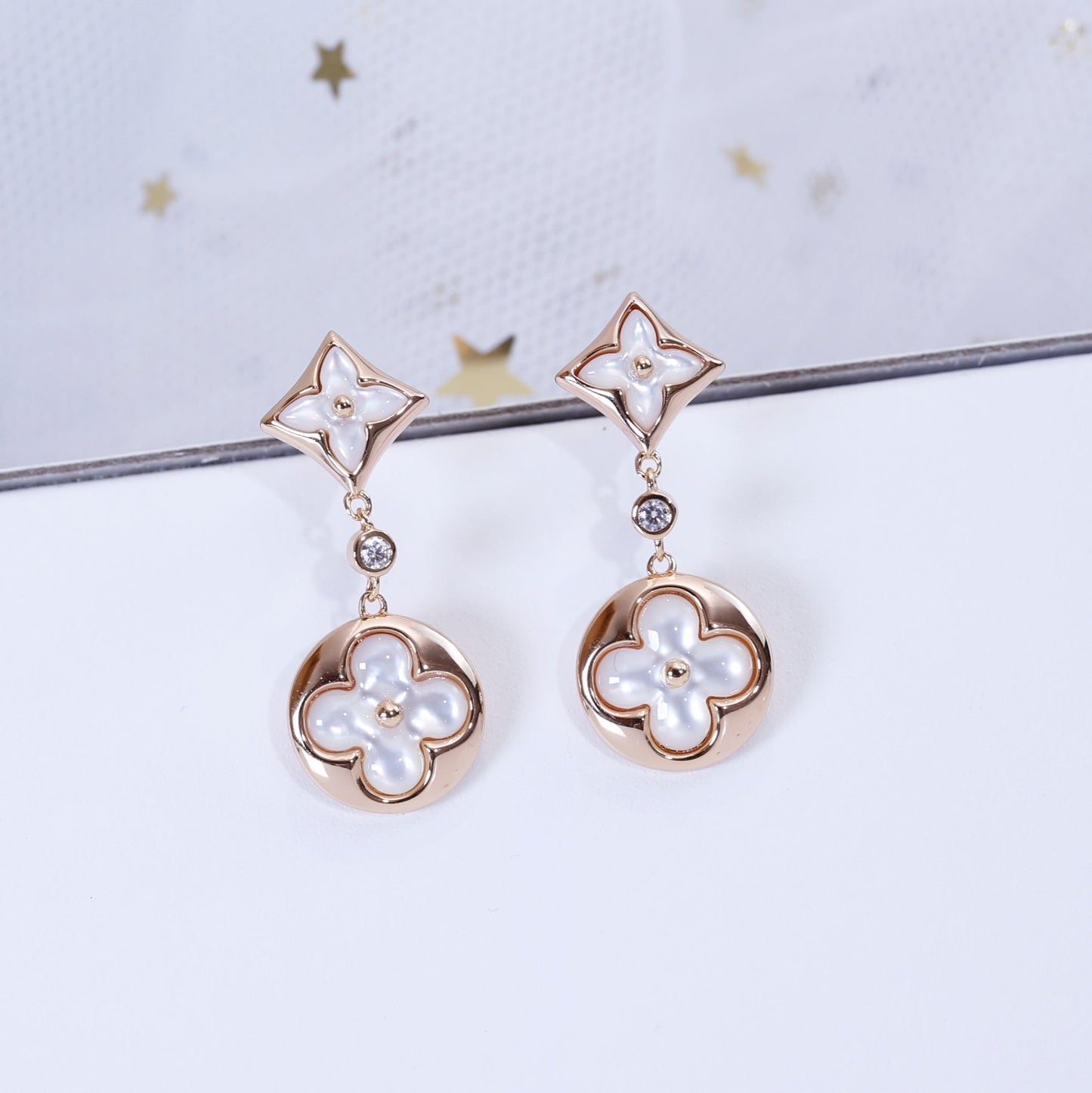 [Love Lucky]STAR AND SUN PINK GOLD MOP DROP EARRINGS