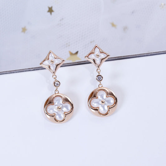 [Love Lucky]STAR AND SUN PINK GOLD MOP DROP EARRINGS