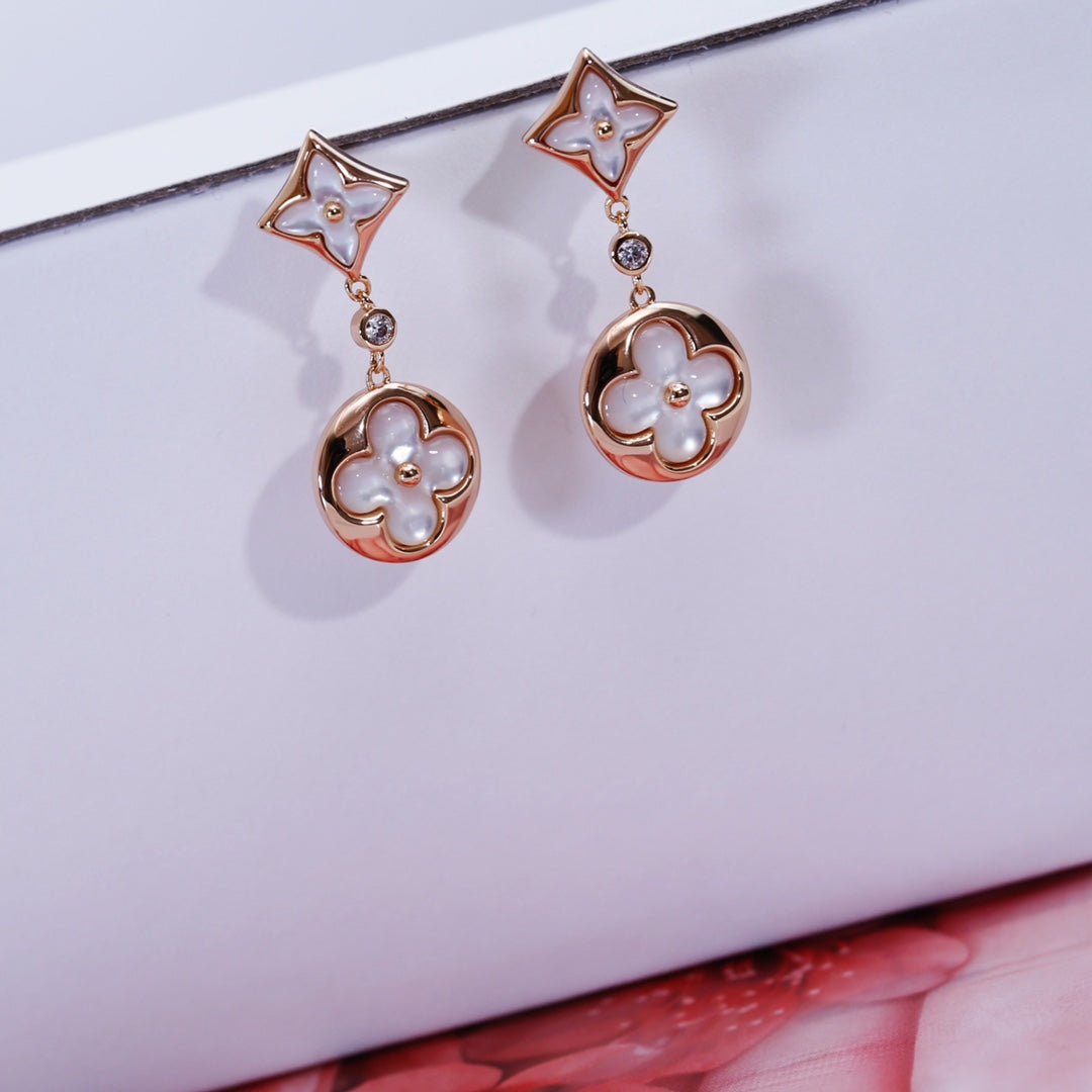 [Love Lucky]STAR AND SUN PINK GOLD MOP DROP EARRINGS