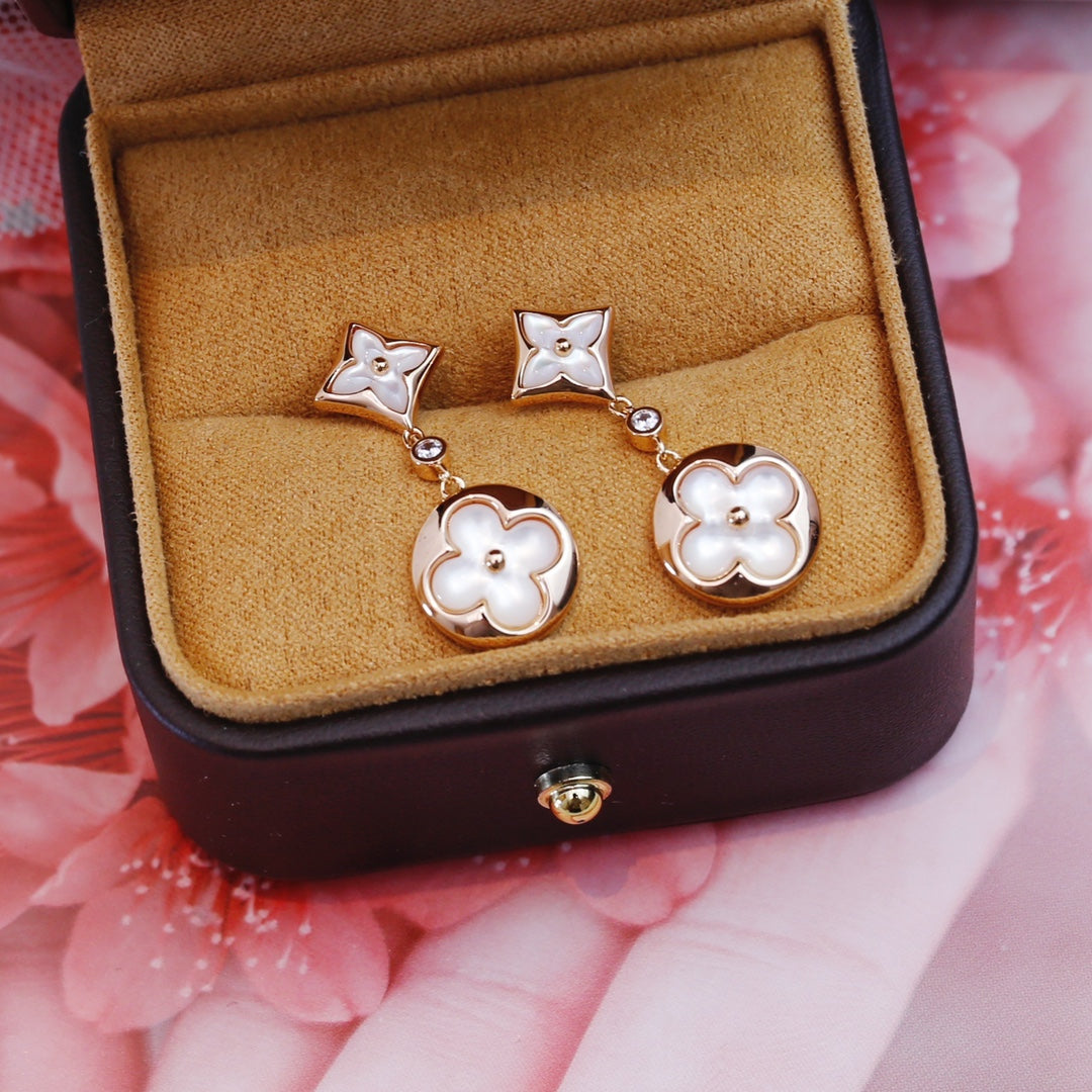 [Love Lucky]STAR AND SUN PINK GOLD MOP DROP EARRINGS