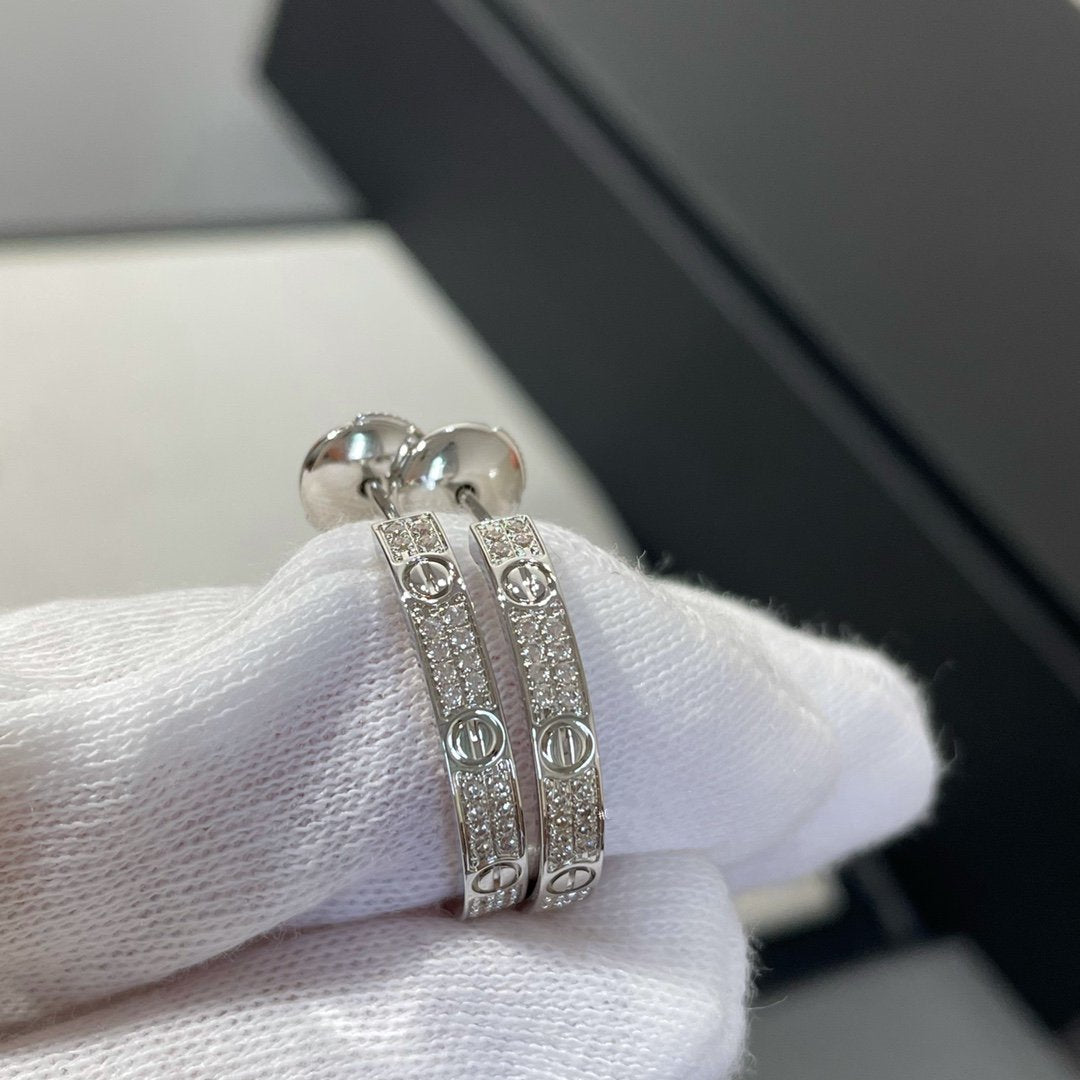 [Love Lucky]LOVE DIAMOND SILVER HOOP EARRINGS