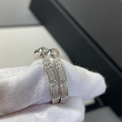 [Love Lucky]LOVE DIAMOND SILVER HOOP EARRINGS