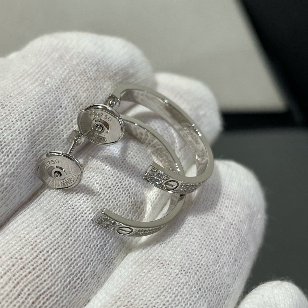 [Love Lucky]LOVE DIAMOND SILVER HOOP EARRINGS