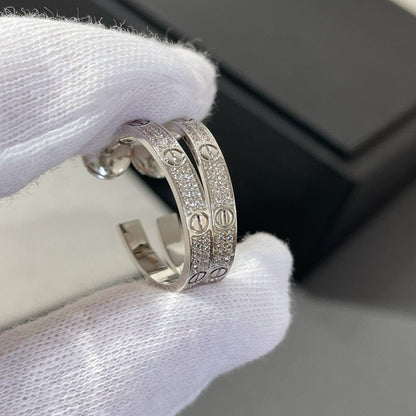 [Love Lucky]LOVE DIAMOND SILVER HOOP EARRINGS