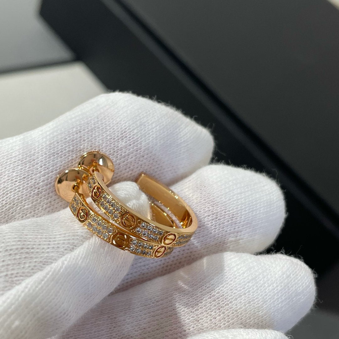 [Love Lucky]LOVE DIAMOND PINK GOLD HOOP EARRINGS