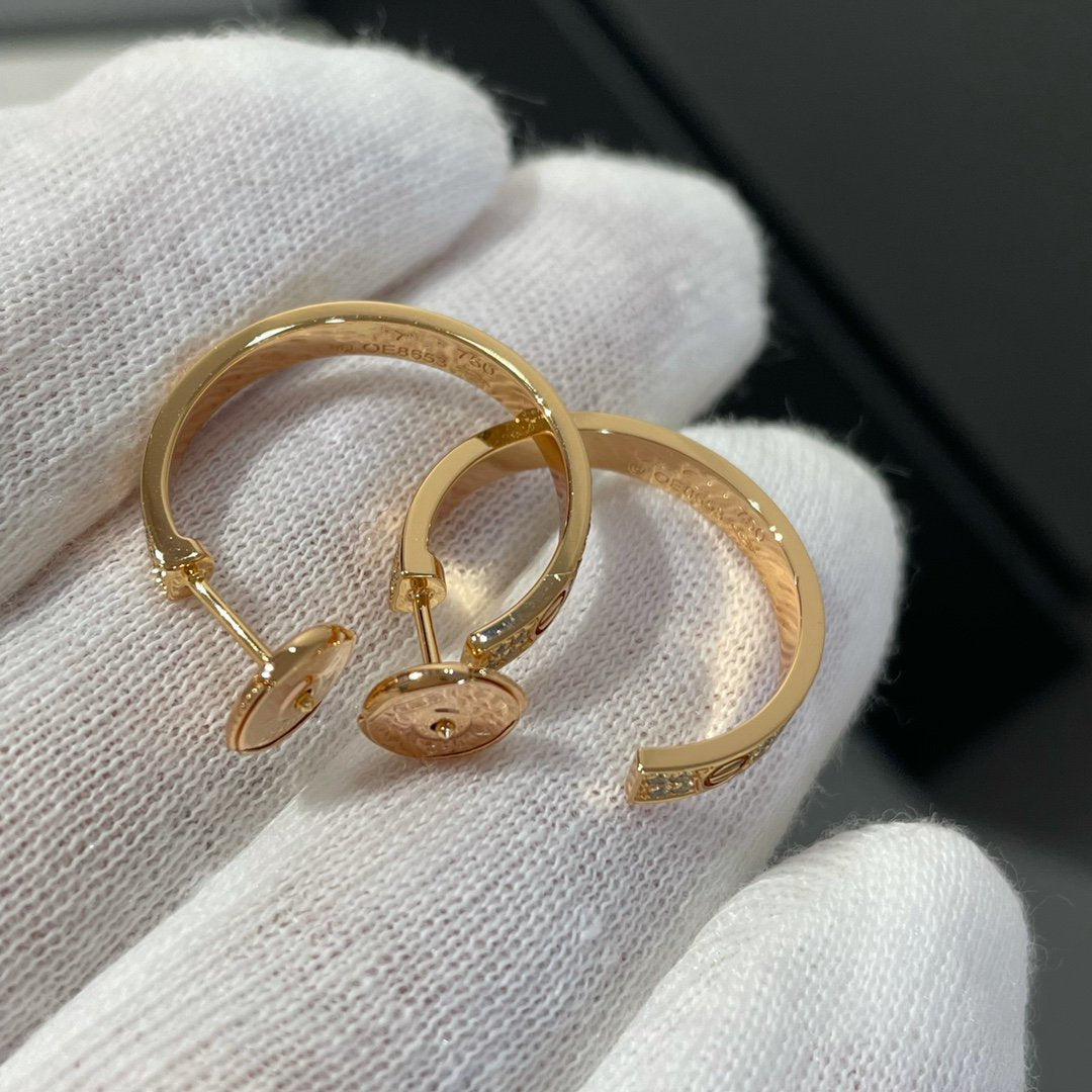 [Love Lucky]LOVE DIAMOND PINK GOLD HOOP EARRINGS