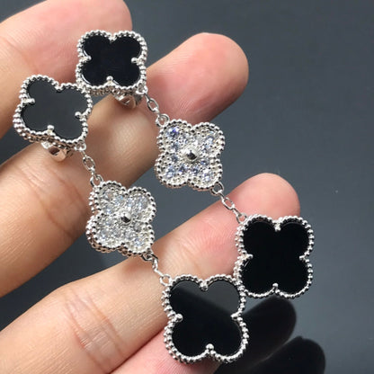 [Love Lucky]CLOVER 3 MOTIF DIAMOND ONYX SILVER EARRINGS