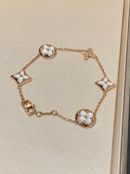 [Love Lucky]STAR AND SUN 5 MOTIF MOP PINK GOLD BRACELET