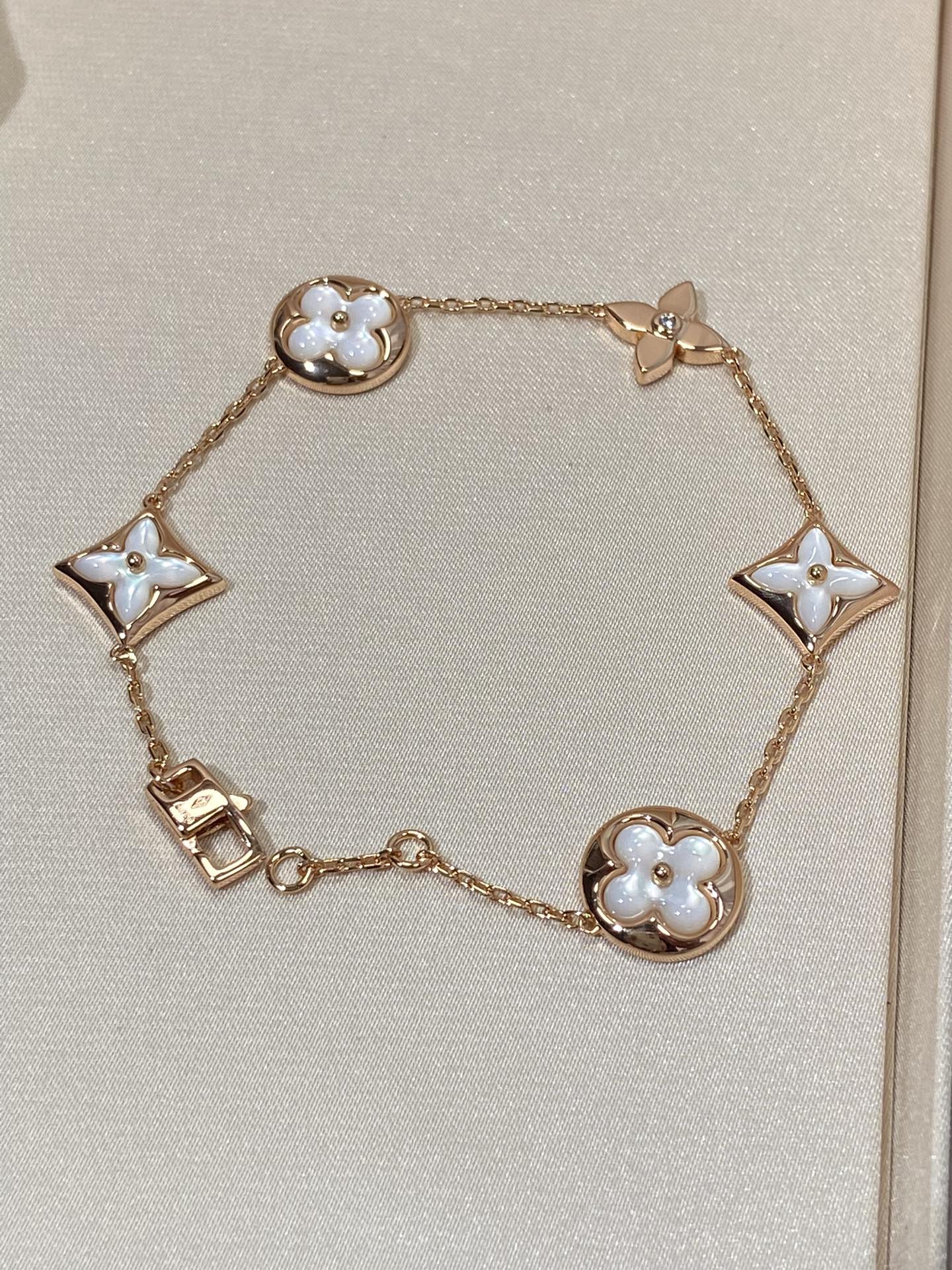 [Love Lucky]STAR AND SUN 5 MOTIF MOP PINK GOLD BRACELET