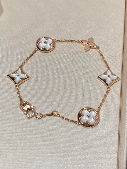 [Love Lucky]STAR AND SUN 5 MOTIF MOP PINK GOLD BRACELET