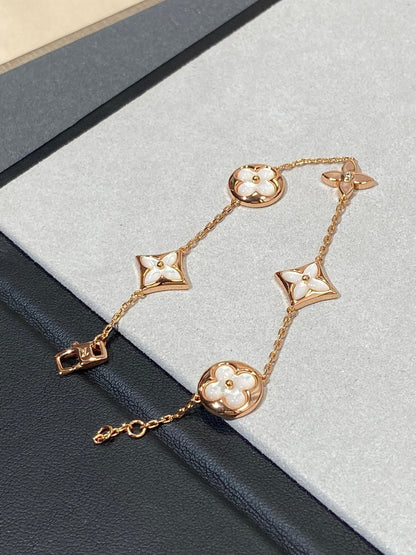 [Love Lucky]STAR AND SUN 5 MOTIF MOP PINK GOLD BRACELET